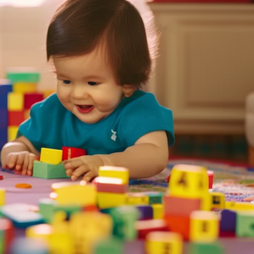 An image of a smiling toddler, surrounded by colorful alphabet blocks, engrossed in pretend play with stuffed animals, while a parent lovingly watches nearby, showcasing the joy and significance of early language development