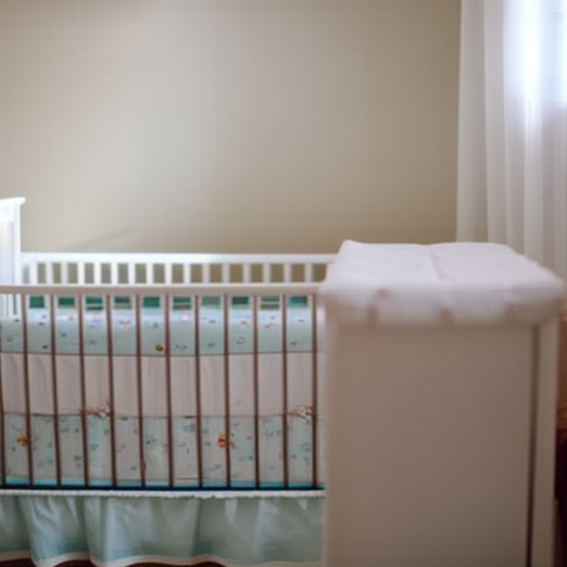 An image showcasing a spotless, gleaming Buybuybaby crib, adorned with a soft, freshly-washed crib sheet, gently wiped down with a damp cloth