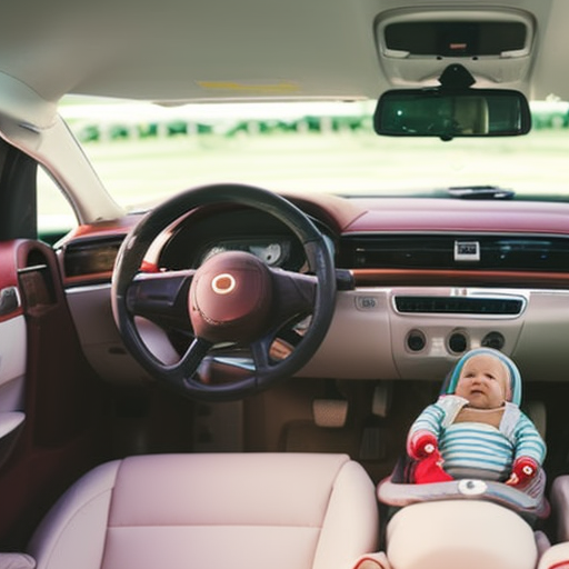 An image depicting a serene car interior with a rear-facing infant car seat securely installed, surrounded by essential travel items such as a bottle, diapers, and toys, emphasizing comfort and safety during long journeys