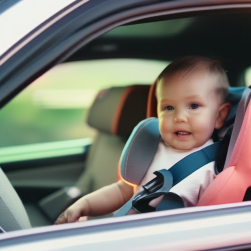 An image capturing a close-up view of a car seat being securely installed in the backseat, showcasing the correct alignment of the seatbelt and the proper use of tether straps, ensuring utmost safety for young passengers