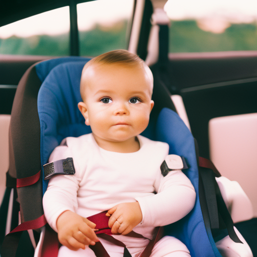 An image showcasing a toddler securely strapped into a booster seat, with a 5-point harness properly positioned across their chest and hips