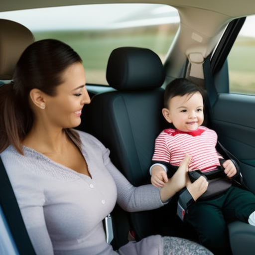 An image showcasing a parent securely fastening a booster seat in a car's backseat