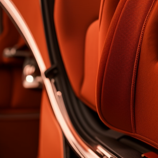 An image showcasing a close-up view of a car seat, capturing the intricate details of the harness, buckles, and fabric