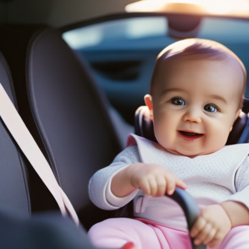 An image depicting a well-secured rear-facing car seat with a smiling baby comfortably positioned