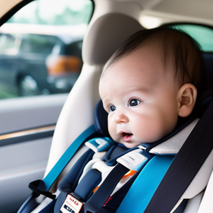 An image showcasing a snug, rear-facing car seat, positioned in the backseat of a vehicle