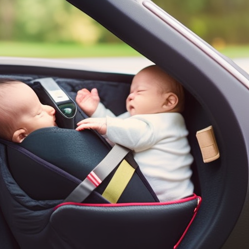 An image illustrating a parent gently placing their newborn into a rear-facing car seat, ensuring the harness straps are snug, chest clip at armpit level, and the seat correctly installed using LATCH or seatbelt