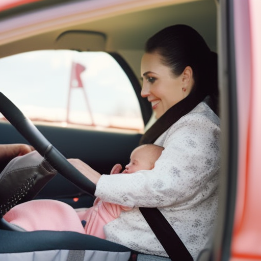 An image showcasing a newborn securely fastened in a rear-facing car seat, with a loving parent in the driver's seat, emphasizing the importance of car seat safety for the well-being of the little one