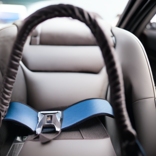 An image that captures a car seat with loose straps, positioned at an incorrect angle, and attached with twisted or unfastened belts
