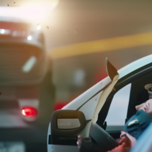 An image showcasing a lifelike simulation of a car crash, emphasizing the correct usage of a car seat during an emergency