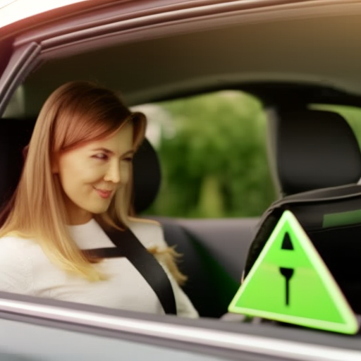 An image showing a parent incorrectly placing a car seat in the front seat of a car, with a crossed-out symbol indicating the mistake