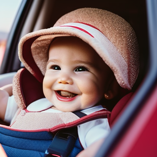 An image showcasing a smiling toddler comfortably seated in an extended rear-facing car seat, surrounded by safety features like a reinforced headrest, impact-absorbing cushions, and adjustable straps, emphasizing the benefits and recommendations of extended rear-facing