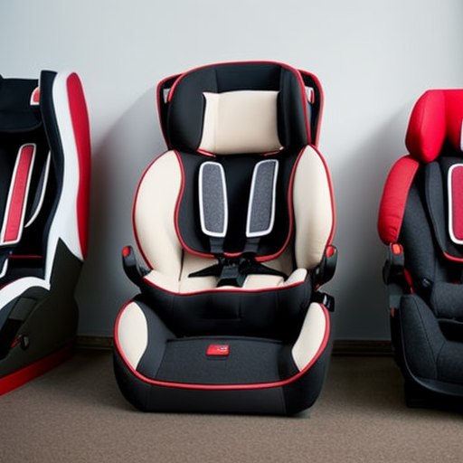 An image showcasing three types of car seats: rear-facing, forward-facing, and booster seats
