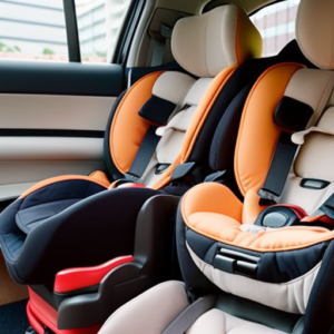 An image showcasing a side-by-side comparison of infant, convertible, and booster car seats