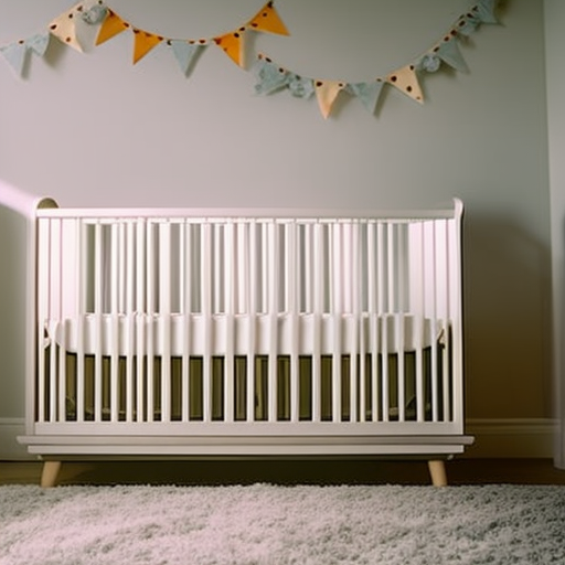  image of a spacious nursery with a sturdy, yet affordable baby crib in the center