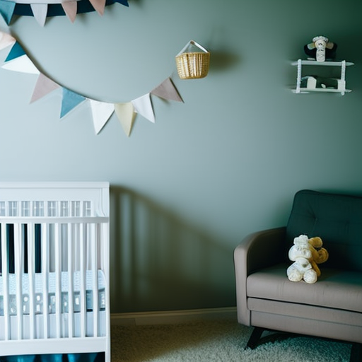 An image showcasing a cozy nursery with a charming, affordable crib adorned with cute, budget-friendly accessories