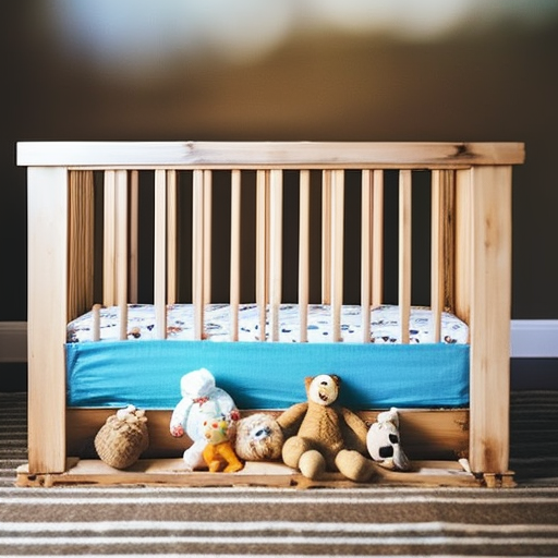 An image showcasing a cleverly repurposed wooden pallet, transformed into a stylish and budget-friendly DIY crib