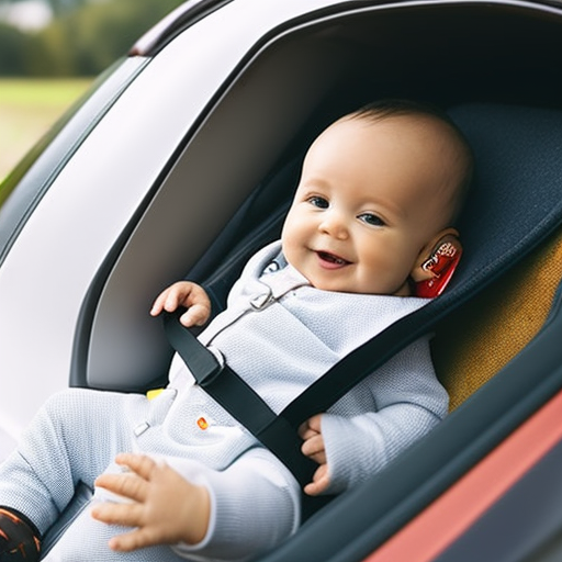 An image showcasing a sturdy, rear-facing car seat snugly installed in the backseat of a vehicle