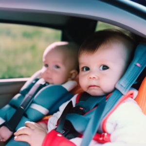 An image depicting a toddler securely strapped into a rear-facing car seat, surrounded by a cushioned, impact-absorbing headrest, snug harness, and a parent's hands gently adjusting the seat for optimal safety