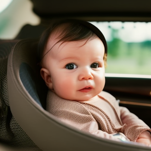 An image featuring a baby peacefully seated in a car seat, surrounded by a fabric adorned with tiny ventilation holes