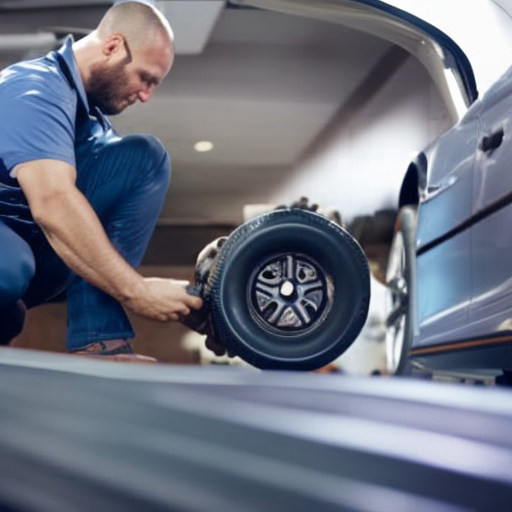 An image showcasing a skilled mechanic performing a thorough vehicle inspection, focusing on checking tire pressure, brake condition, and fluids, ensuring a safe and reliable ride for children