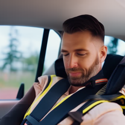 An image capturing the meticulous process of installing a car seat correctly: a focused adult, hands expertly securing the seat, ensuring proper positioning, aligning the harness, and fastening the buckles with utmost care