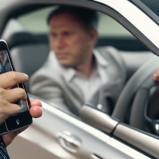 An image showcasing a concerned parent holding a smartphone, scrolling through a car manufacturer's official app, displaying a clear view of the "Recalls and Safety Updates" section, emphasizing the importance of staying informed