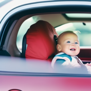 An image showing a happy toddler securely fastened in a rear-facing car seat, with a caring parent adjusting the straps to ensure a snug fit