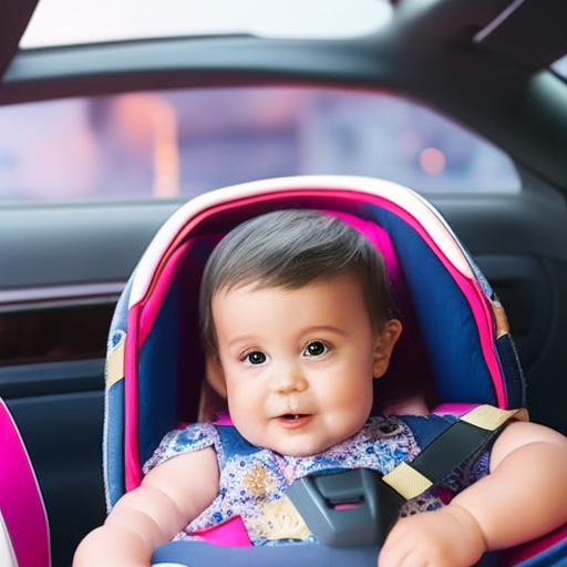 An image showcasing a brightly colored booster car seat, perfectly sized for a toddler, with adjustable headrest and armrests, featuring a sturdy yet comfortable design, providing optimal safety during car rides