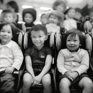 An image showing a diverse group of children of various ages and sizes happily seated in booster seats that perfectly align with their individual needs and provide maximum safety and comfort