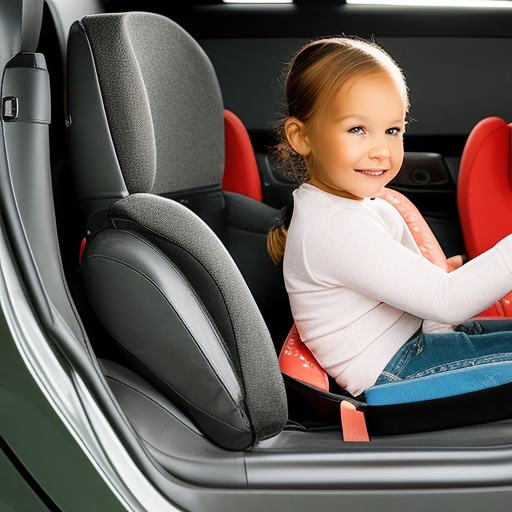An image showcasing a booster seat with high side-impact protection, reinforced headrest, adjustable harness, and energy-absorbing foam