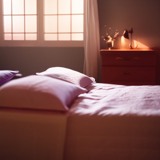  Design an image capturing a serene bedroom scene illuminated by dimmed moonlight, with a bedside diffuser gently emitting wisps of lavender-scented mist, inducing a tranquil ambiance for a restful night's sleep
