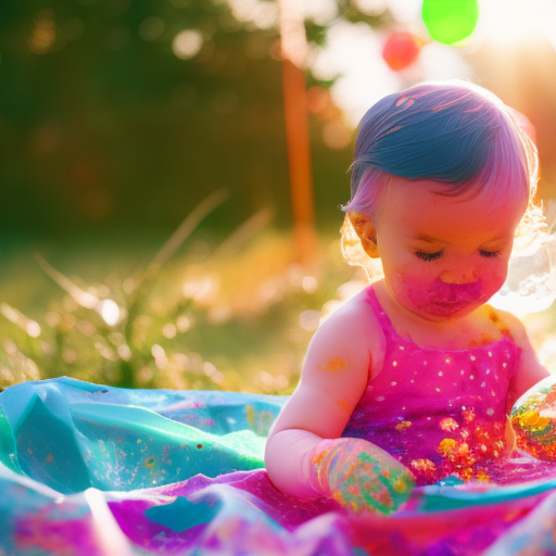 An image showcasing a toddler blissfully exploring vibrant colors through a sensory bag filled with smooth, squishy paint
