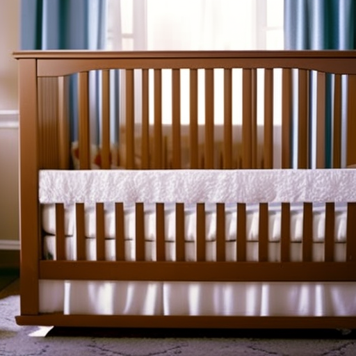 An image of a convertible crib with sturdy, adjustable side rails, a non-toxic finish, and rounded edges