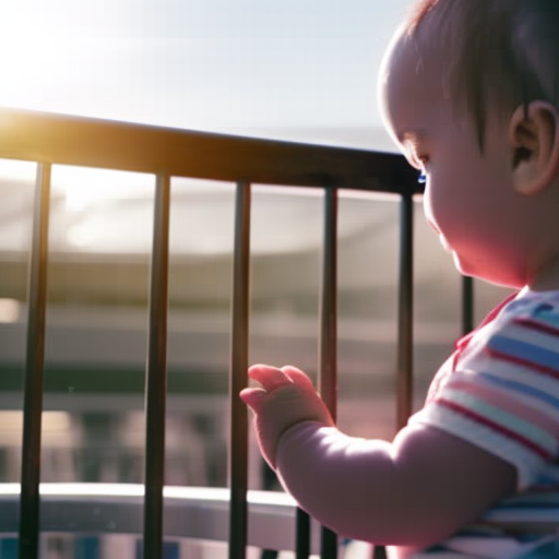 An image showcasing a spotless, gleaming Walmart crib enveloped in soft sunlight, with a parent gently wiping the surface with a microfiber cloth, ensuring a hygienic and well-maintained space for their little one