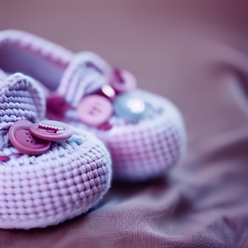 An image showcasing a pair of adorable crochet baby shoes in a soft pastel color