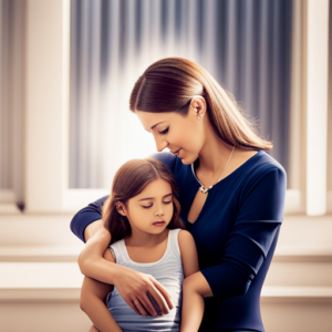 An image showcasing a tender moment between a mother and daughter at a bustling jewelry store