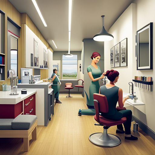 An image of a bright, modern piercing studio with a cozy waiting area