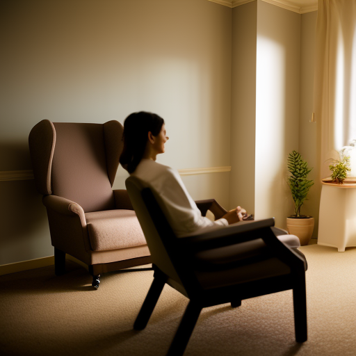 An image depicting a serene therapy room, bathed in soft natural light, with a comforting armchair facing a compassionate therapist