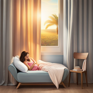 An image of a woman holding a baby onesie while gazing longingly into a nursery decorated with soft pastel colors