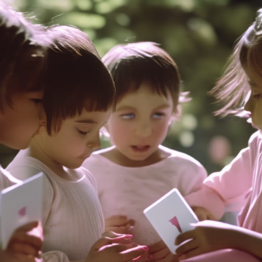 An image showcasing a group of children engaged in a circle time activity, each holding an emotion card and taking turns sharing personal experiences, fostering empathy, active listening, and emotional expression