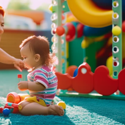 An image depicting a smiling parent gently redirecting a curious toddler away from an electrical outlet, while showcasing a colorful play area with age-appropriate toys and a safety gate, symbolizing effective boundary-setting strategies for toddlers
