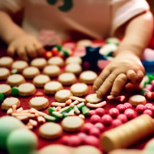 An image of a toddler's hands joyfully squishing vibrant homemade playdough, surrounded by an assortment of cookie cutters, rolling pins, and colorful beads, showcasing the endless creative possibilities of DIY play projects