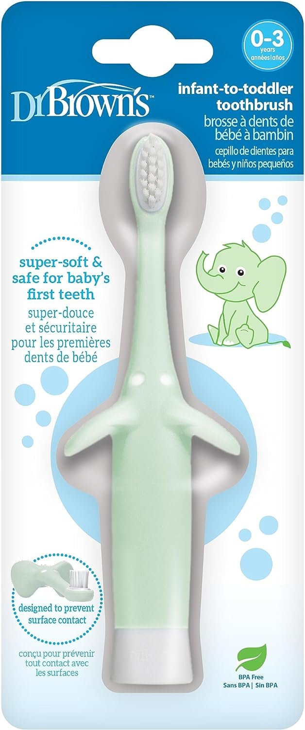 Dr. Browns Infant-to-Toddler Toothbrush, Elephant, Mint, 0-3 Years