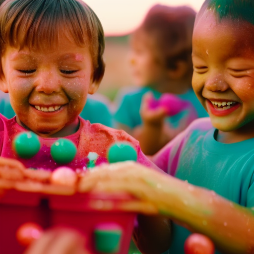 An image of a group of children joyfully engaged in sensory exploration, their hands immersed in vibrant bins filled with colorful playdough, sand, and water, their faces filled with wonder and curiosity