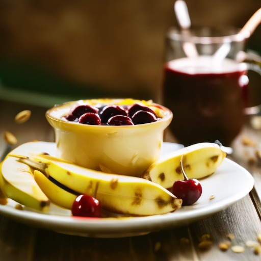 An image showcasing a vibrant plate filled with sleep-enhancing foods like bananas, cherries, and oats