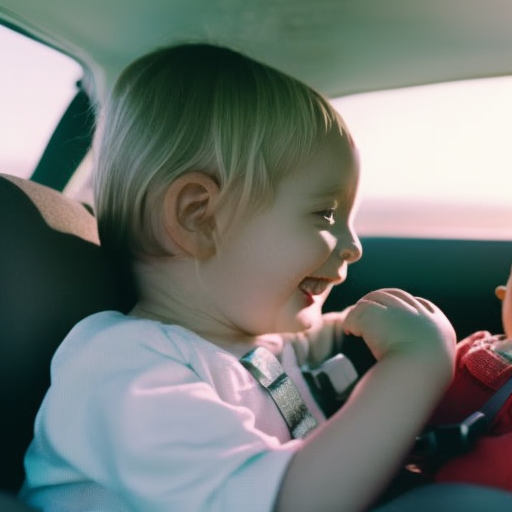 An image showcasing a family road trip, with a properly installed car seat seamlessly integrated into the backseat, ensuring a safe and comfortable journey for the little one, surrounded by an atmosphere of joy and peace