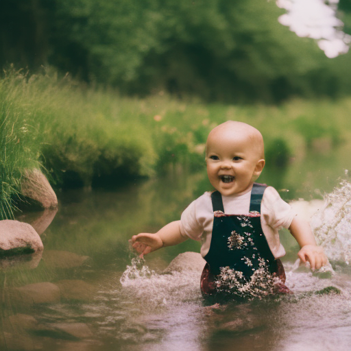 An image showcasing a toddler gleefully splashing in a shallow creek, surrounded by vibrant wildflowers, as their parent guides them through the exploration of nature with a gentle smile