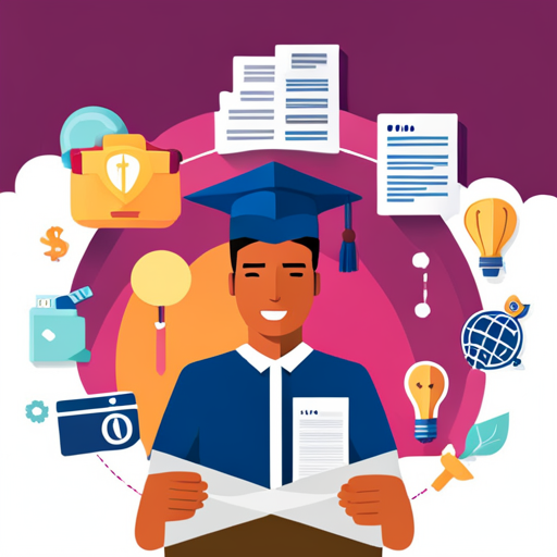 An image showcasing a high school student holding a graduation cap while surrounded by icons representing various college expenses - textbooks, housing, tuition, transportation - symbolizing the importance of planning for future expenses beyond FAFSA