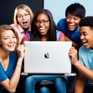 An image showing a group of high school students eagerly gathered around a computer, their faces filled with excitement and anticipation as they navigate through the FAFSA application, symbolizing the journey of accessing financial aid for higher education
