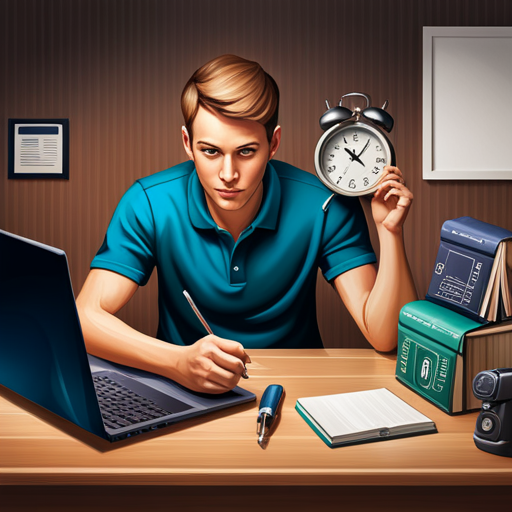 An image depicting a high school senior surrounded by a calendar, a clock showing the approaching deadline, and a laptop with a FAFSA application